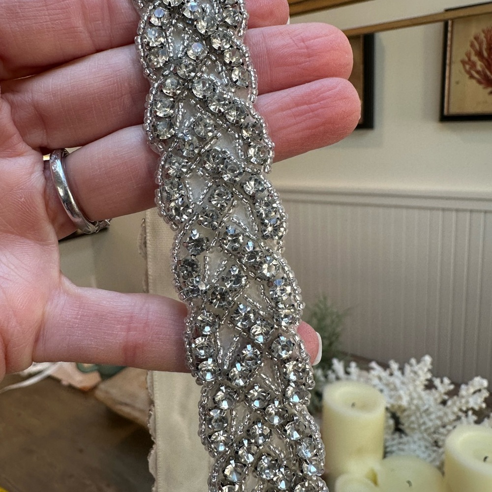 White Ribbon with Rhinestone Accents